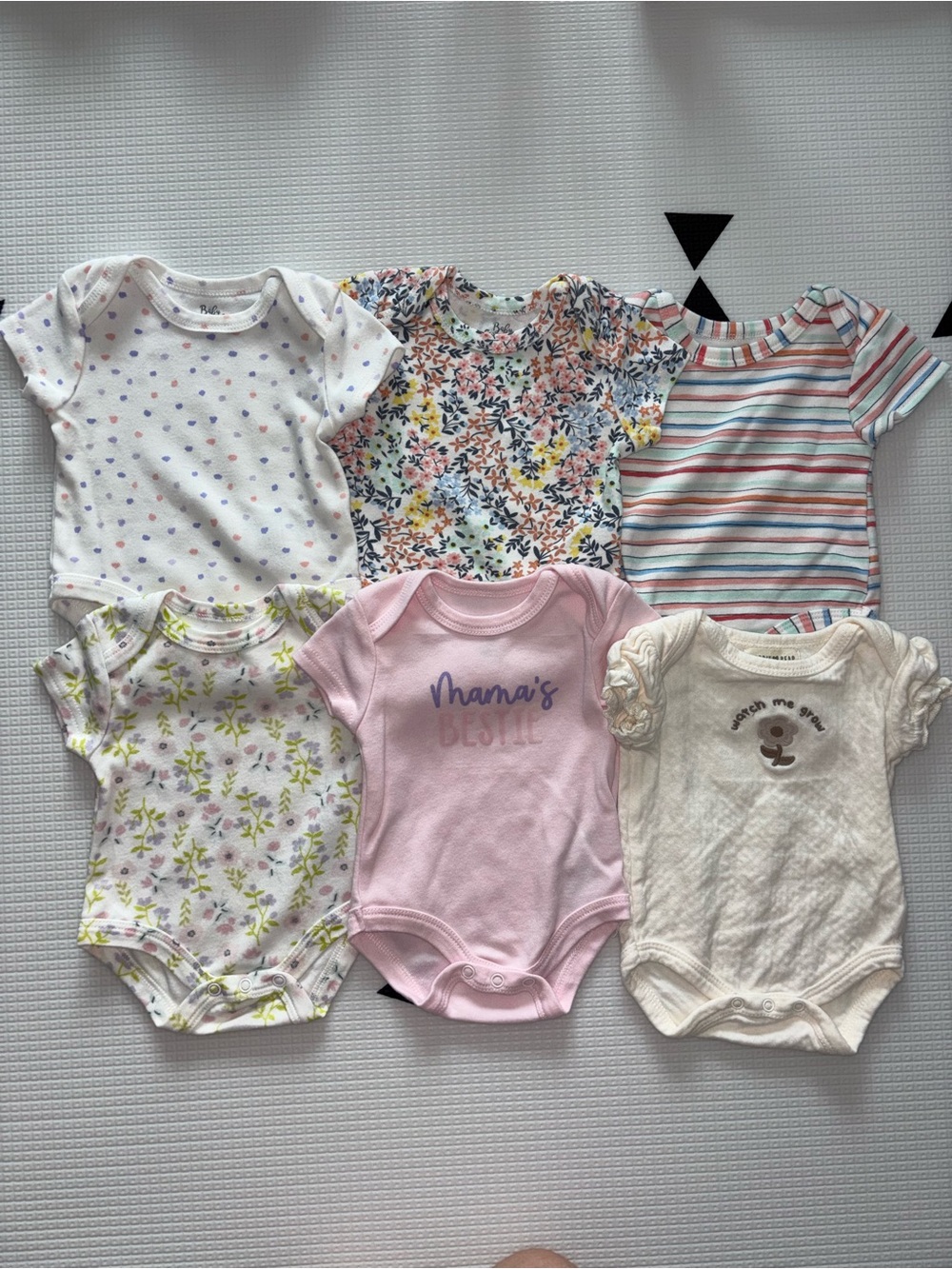 Baby Essentials 3M Girls Short-Sleeve Onesies - Pink, Floral, Stripe, Ivory